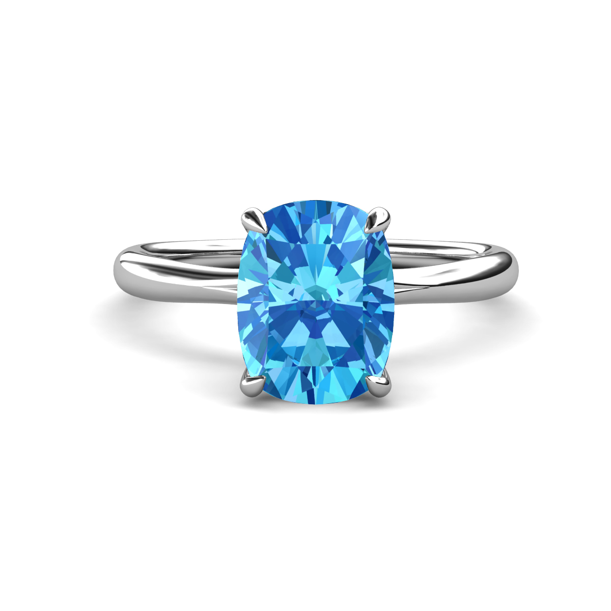 Solina 2.59 ctw Antique Cushion Shape Blue Topaz accented Lab Grown Diamond Hidden Halo Women Engagement Ring 